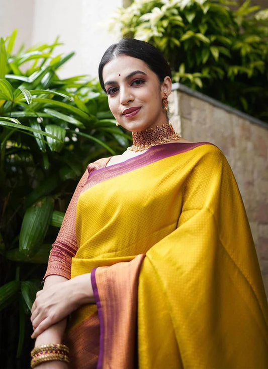 Kanjeevaram Silk Saree with Contrast Border - Mira Fashion