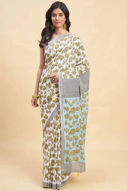 Handblock Print Mulmul Cotton Saree - Mira Fashion