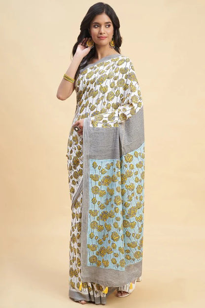 Handblock Print Mulmul Cotton Saree - Mira Fashion