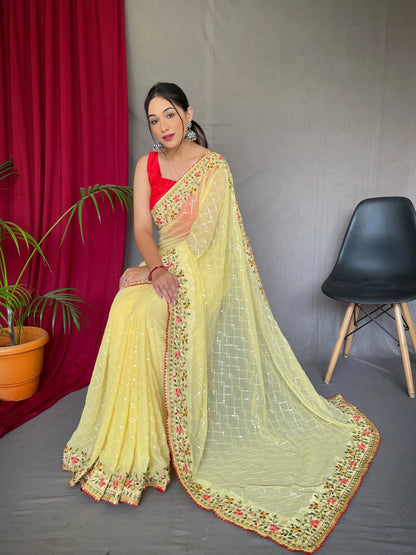Pure Georgette sarees Saree With Beautiful Border - Mira Fashion