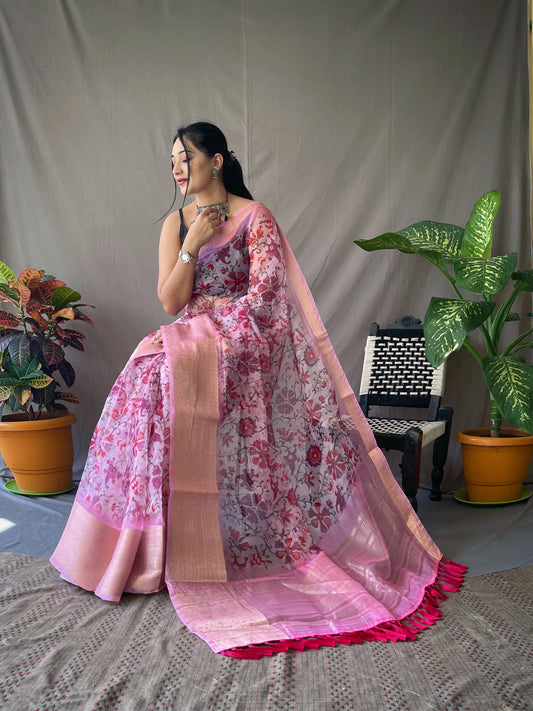 Pure Organza Saree With Kalamkari Prints - Mira Fashion