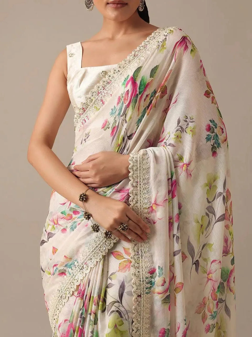 Pure Soft Georgette Saree with Floral Prints - Mira Fashion