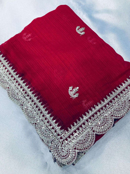 Soft Chiffon Saree With Sequence Embroidery Work - Mira Fashion