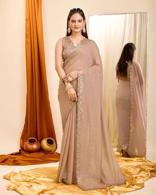 Taby Organza Silk Saree With Sequins Embroidery Work - Mira Fashion
