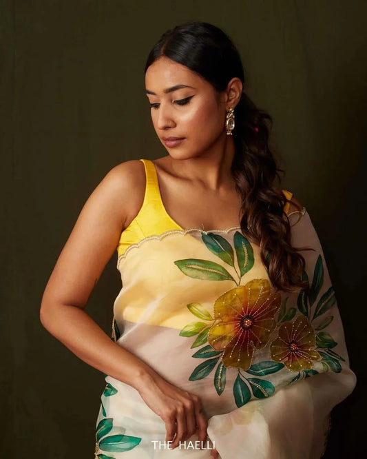 Pure Soft Organza Silk Saree With Beautiful Floral Design - Mira Fashion