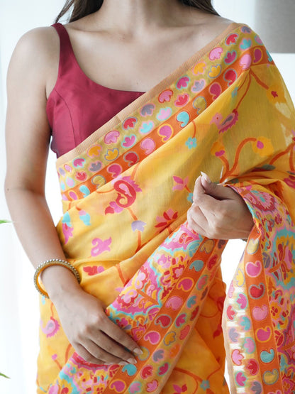 Cotton Kashmiri Pashmina Floral Printed Saree - Mira Fashion