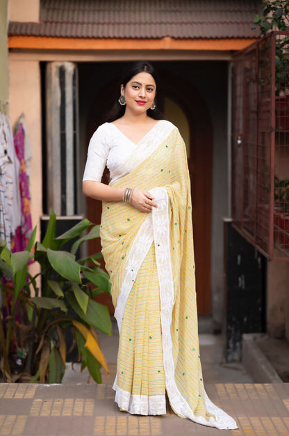 Soft Georgette Saree With Allover Silky Lining Prints - Mira Fashion