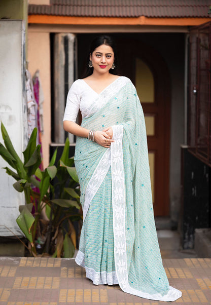 Soft Georgette Saree With Allover Silky Lining Prints - Mira Fashion