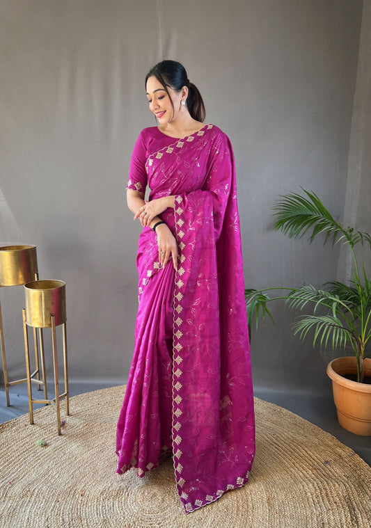 Pink Silk Saree With Fancy Border