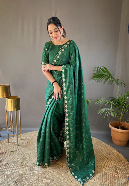 Green Silk Saree With Fancy Border