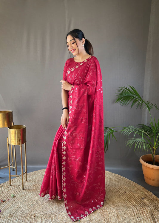 Red Silk Saree With Fancy Border