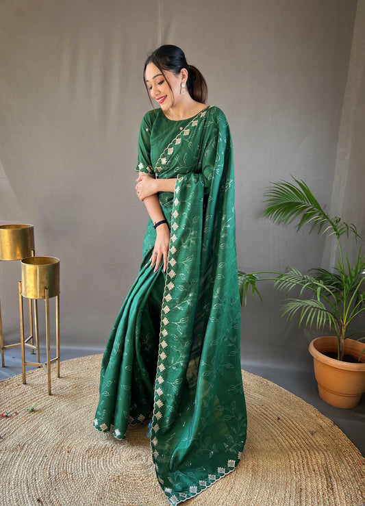 Green Silk Saree With Fancy Border
