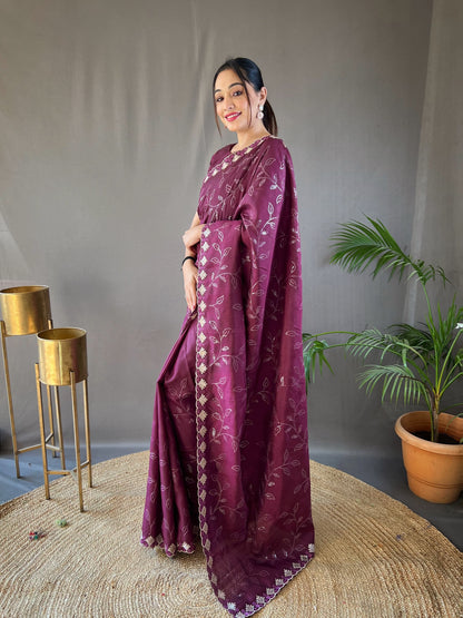 Purple Silk Saree With Fancy Border