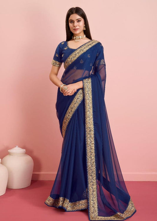 Beautiful  Soft Taby Silk Organza Saree With All Over Embroidery Work