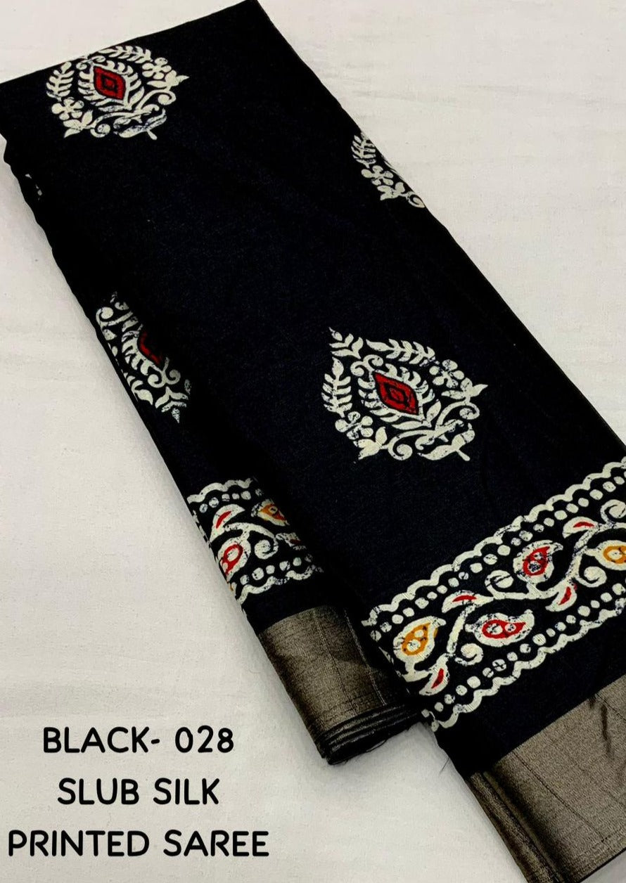 Soft Silk Slub Woven Saree Wth Batik Pint Design