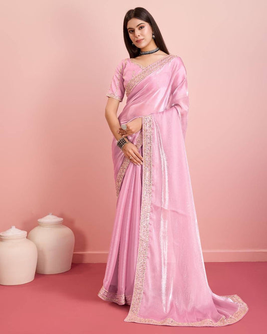 Premium Soft Jimmy Chu Silk Saree With Fancy C-pallu Embroidered work
