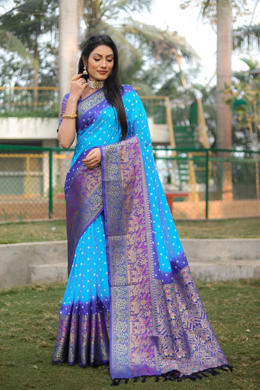 Pure Handmade Bandhej Kanjivaram Silk Saree With Zari Weaving Minakari Rich Pallu