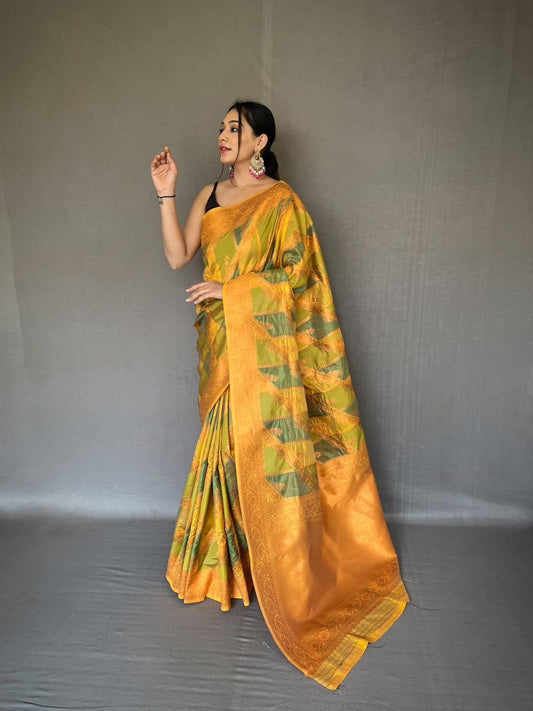 Pure Tissue Silk Saree With Gold Zari And Multi Colored Weaving Combination