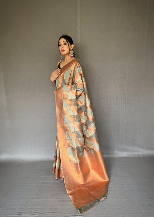 Pure Tissue Silk Saree With Gold Zari And Multi Colored Weaving Combination