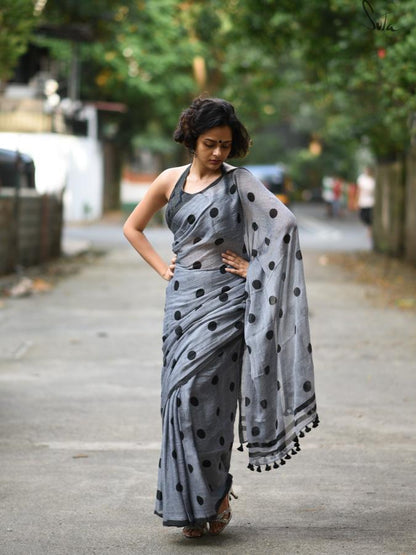 Kalamkari Printed Pure Linen Saree