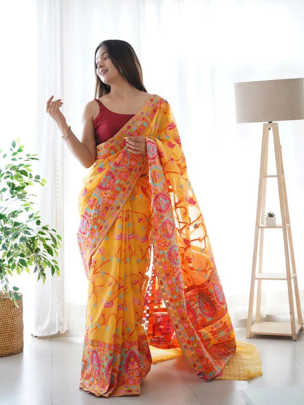 Cotton Kashmiri Pashmina Floral Printed Saree - Mira Fashion