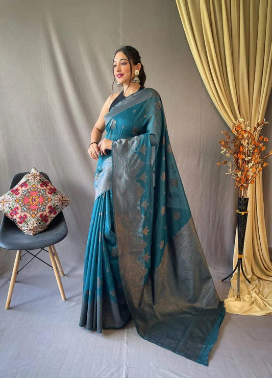 Anaya Linen Tissue Saree With Attractive Zari Motifs - Mira Fashion