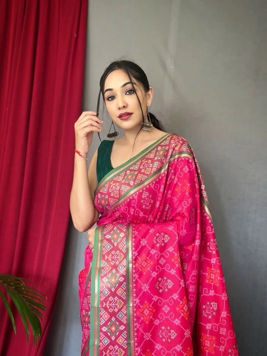 Soft Patola Silk Saree With Meenakari & Rich Pallu - Mira Fashion