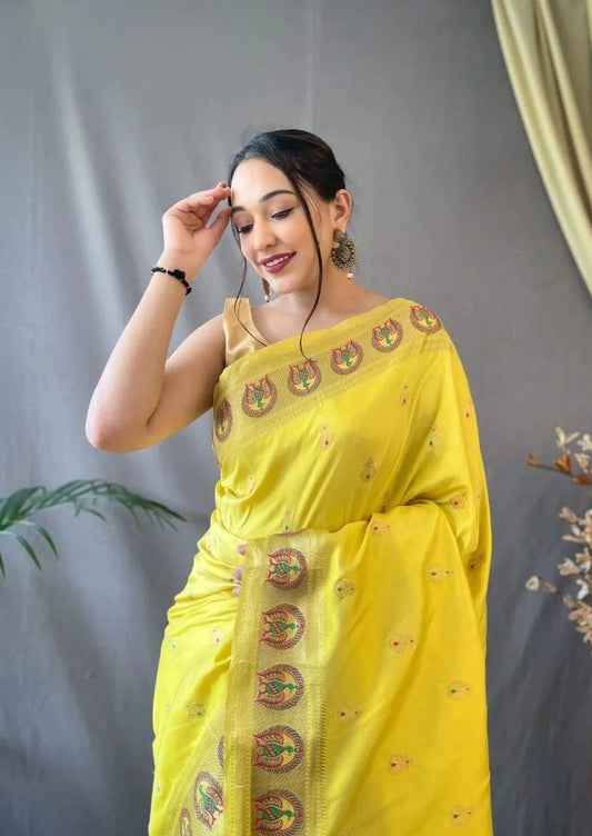Paithani Silk Sarees with Meenakari Zari Weaving Motifs - Mira Fashion