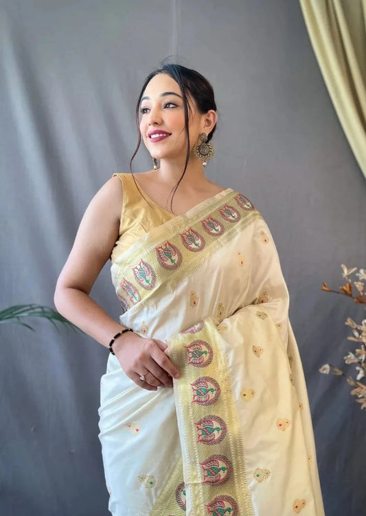 Paithani Silk Sarees with Meenakari Zari Weaving Motifs - Mira Fashion
