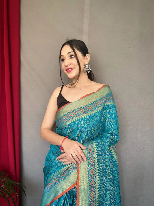 Rajkoti Patola Silk With Contrast Meenakari Saree - Mira Fashion