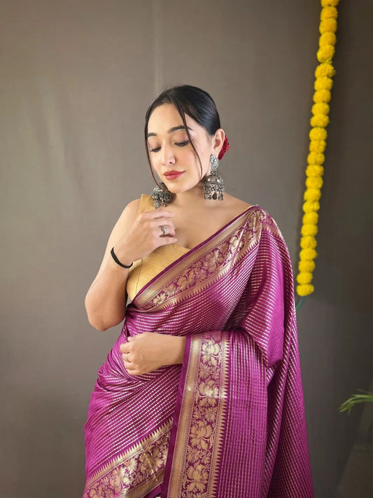 Ganga Soft Copper Weaving Saree With Rich Pallu - Mira Fashion
