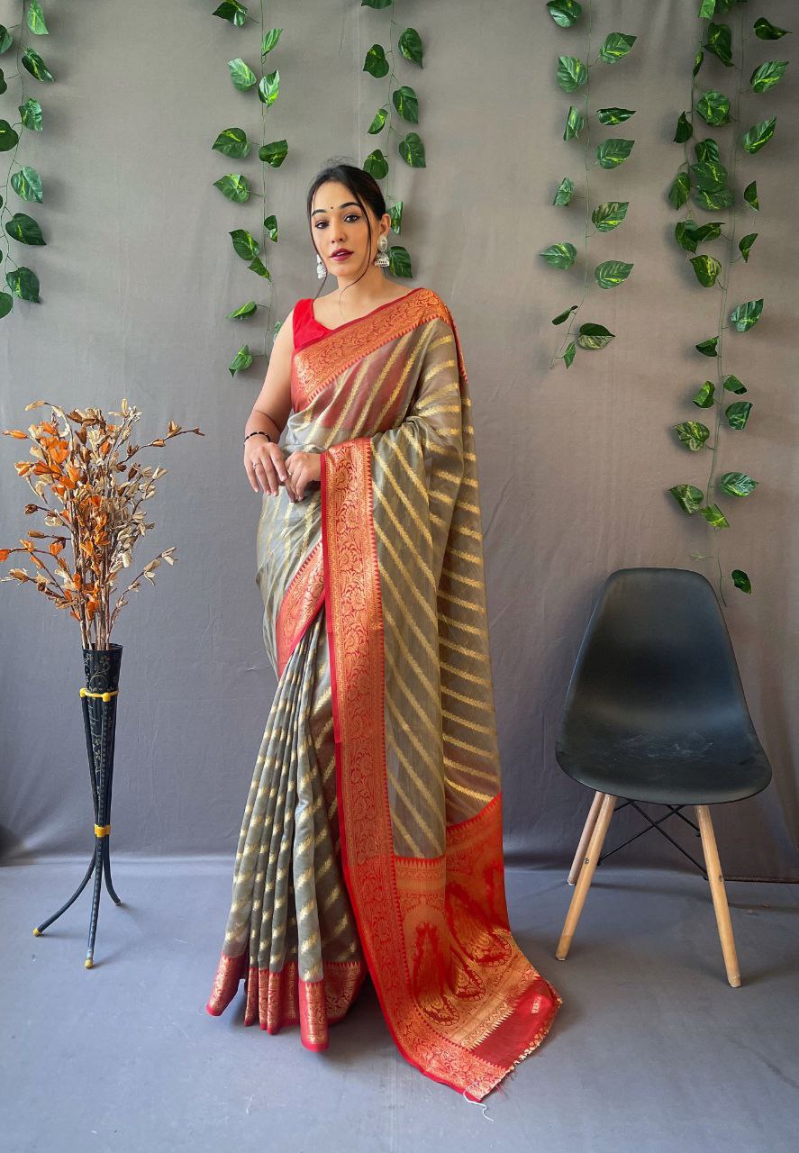 Organza Leheriya Saree With Jacquard border - Mira Fashion