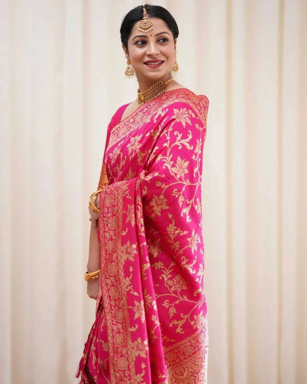 Pure Banarasi Golden Zari Saree - Mira Fashion