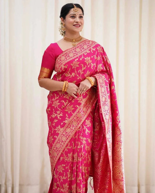 Pure Banarasi Golden Zari Saree - Mira Fashion