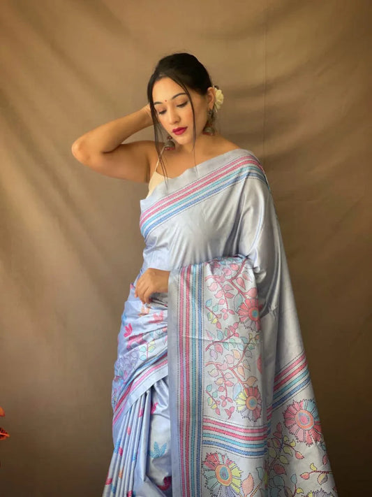 Kanjivaram Soft Silk Katha Printed Saree - Mira Fashion