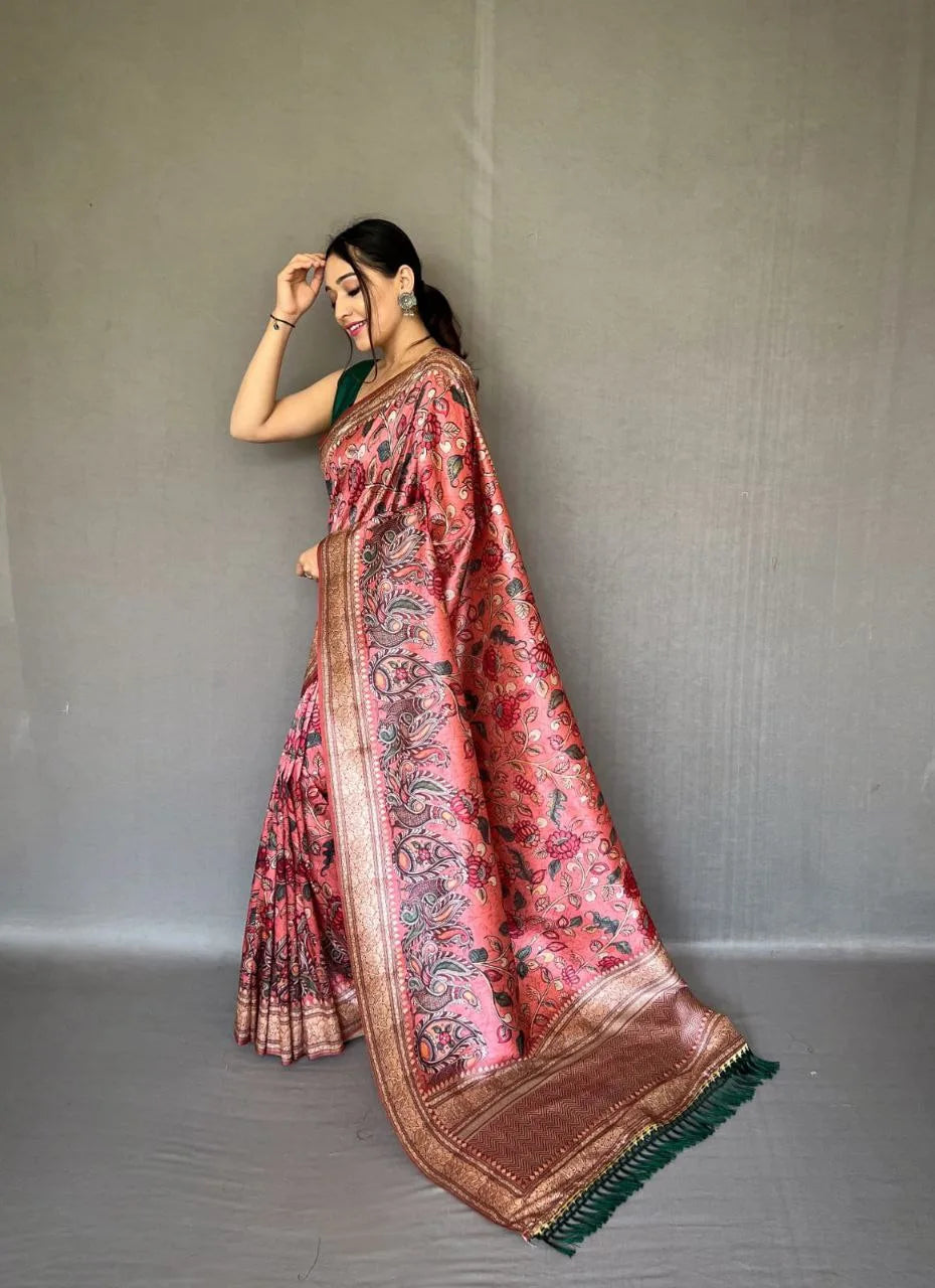 Kalamkari Fusion Print Saree - Mira Fashion