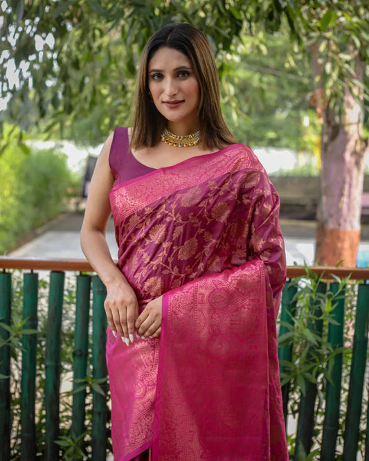 Visha Banarasi Zari Copper Saree - Mira Fashion