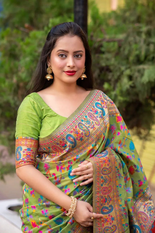 Meera Green Kashmiri Silk Saree - Mira Fashion