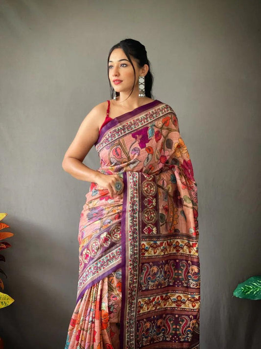 Beautiful Cotton Saree With Kalamkari Prints - Mira Fashion