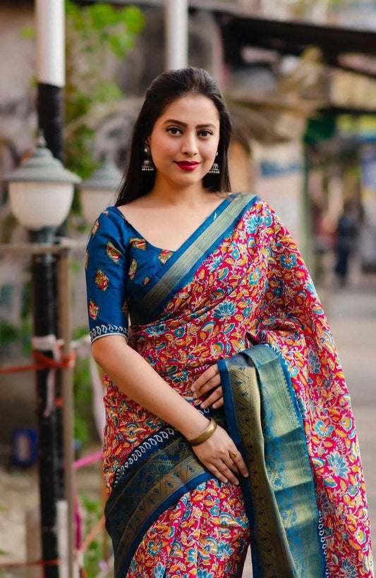 Ajrakh Style Printed Cotton Saree