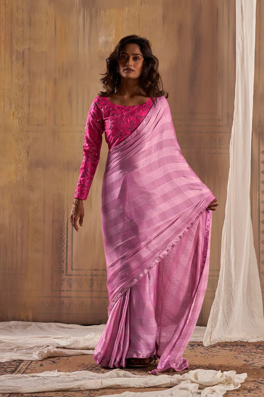 Fancy Sober Colours Velvet Chiffon Saree With Latkan &  Embrodiery Blouse