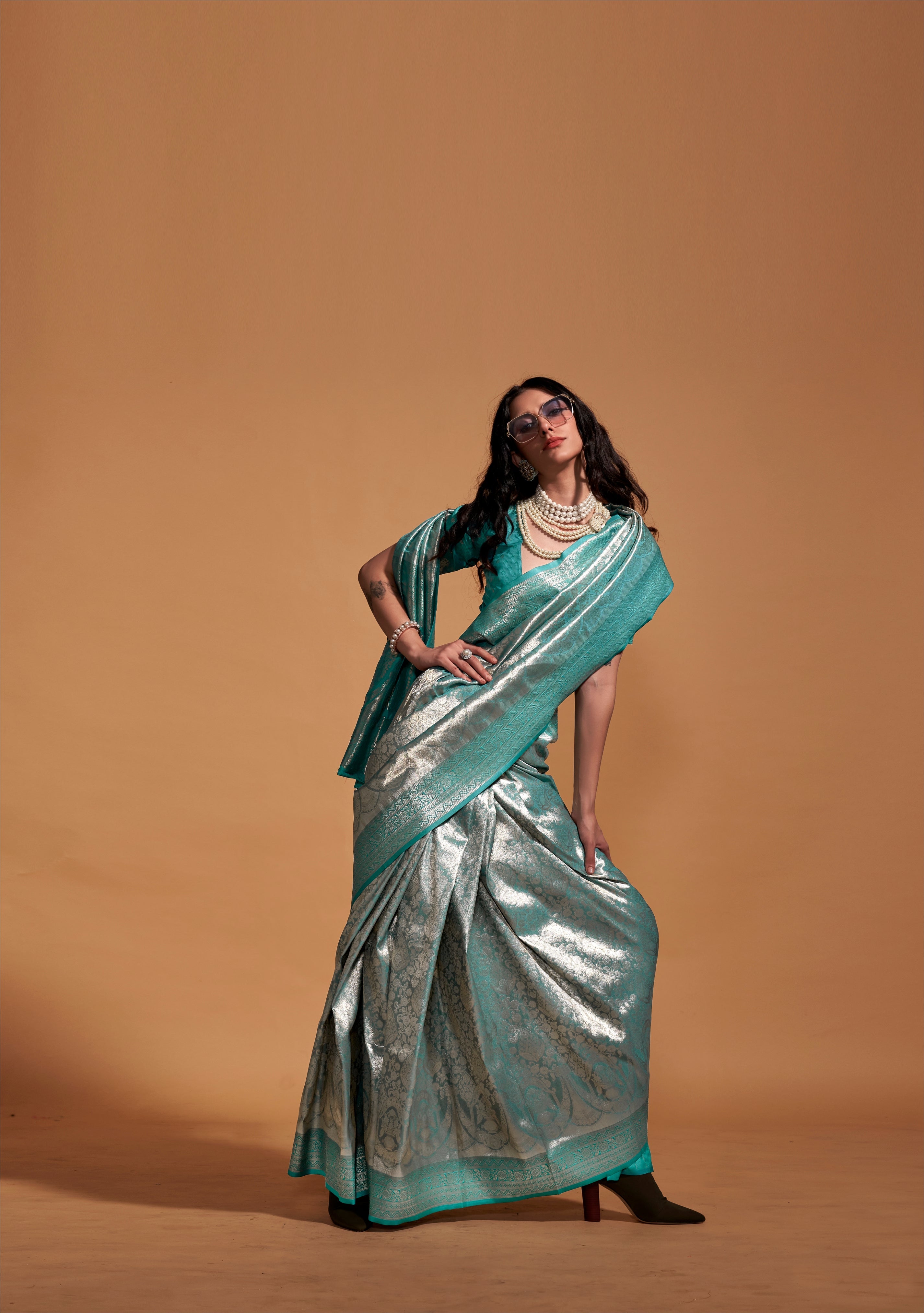 Neptune Blue Woven Kanjivaram Silk Saree