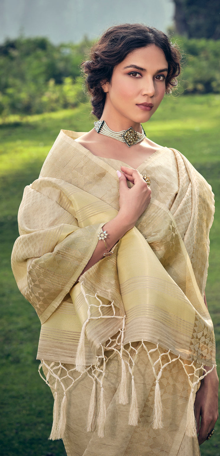 Bush Golden Linen Tissue Saree