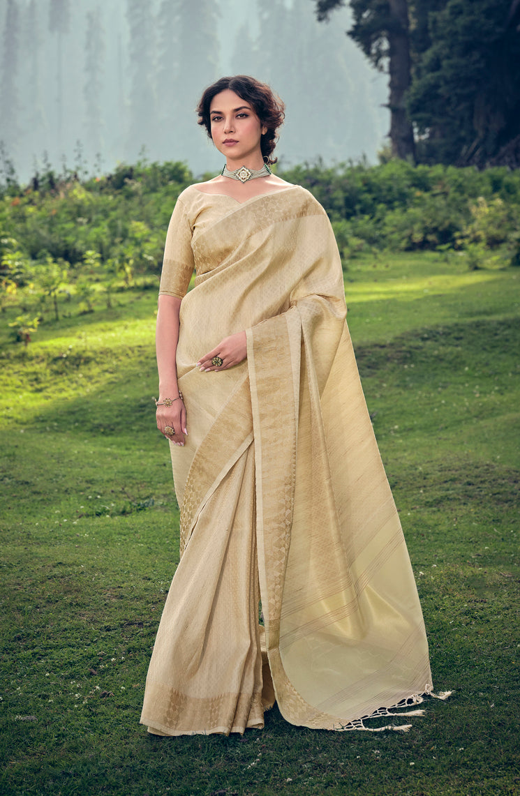 Bush Golden Linen Tissue Saree