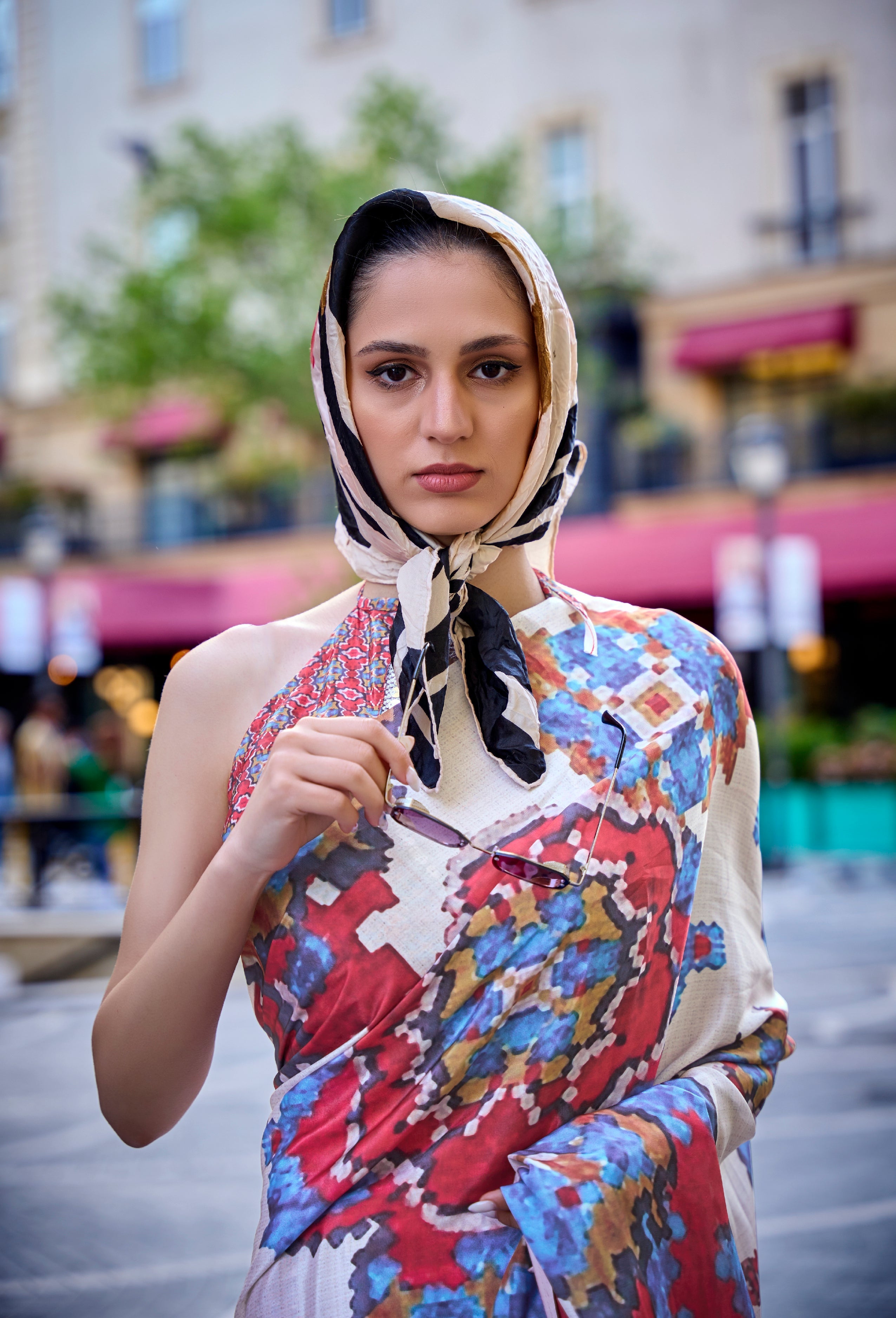 Multicolor White Printed Handloom Satin Saree