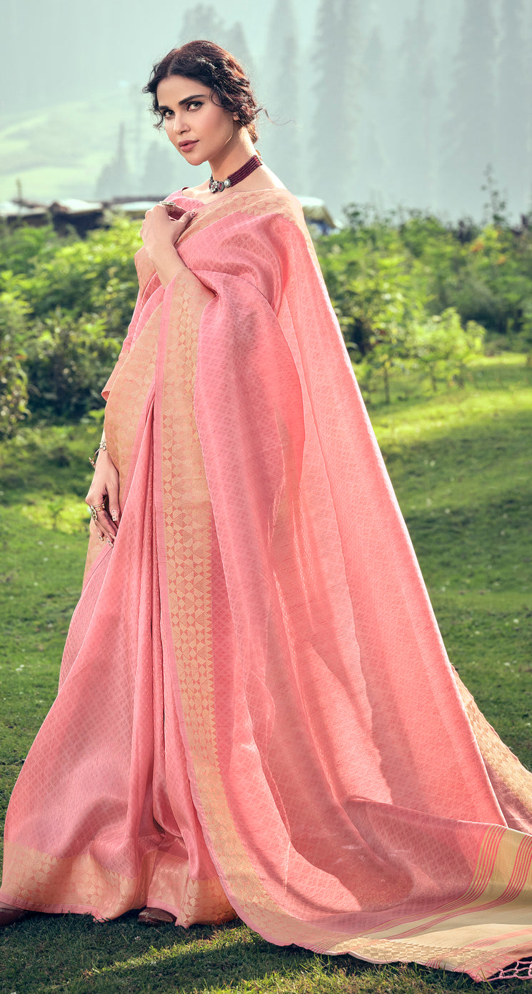 Pearl Pink Linen Tissue Saree