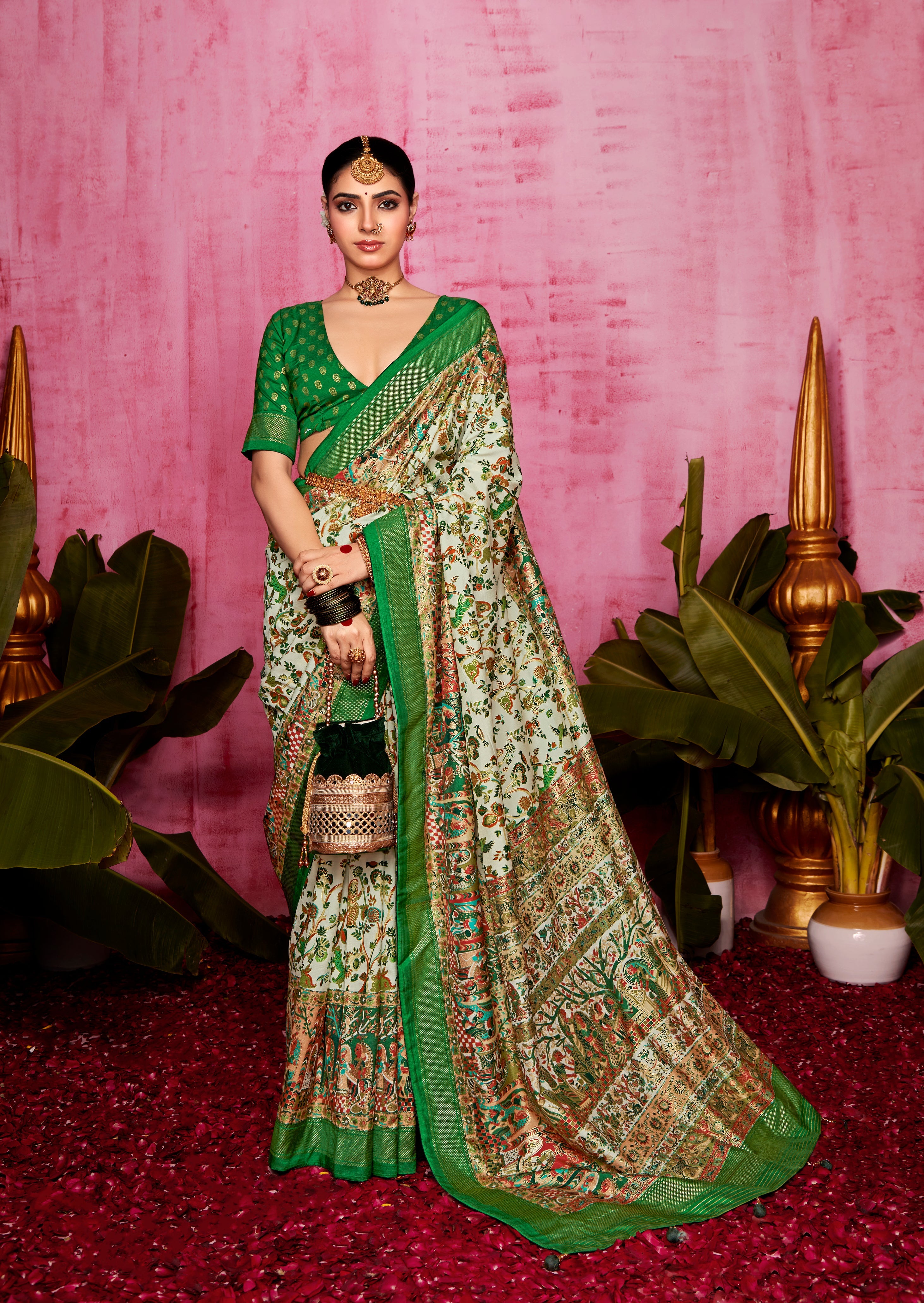 Lima Green Patola Soft Silk Saree