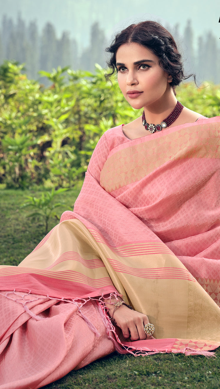 Pearl Pink Linen Tissue Saree