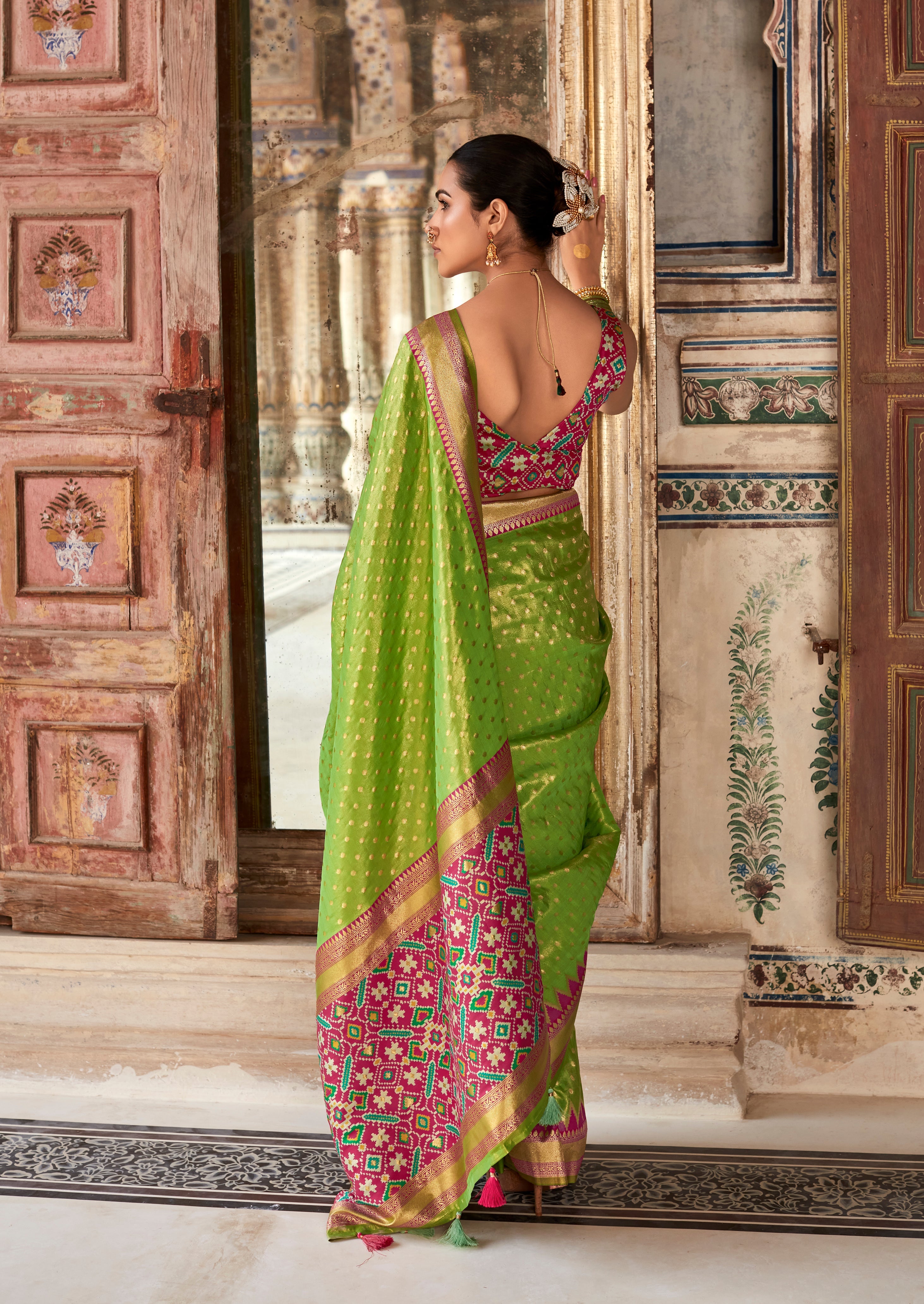 Parrot Green Woven Zari Banarasi Patola Silk Saree