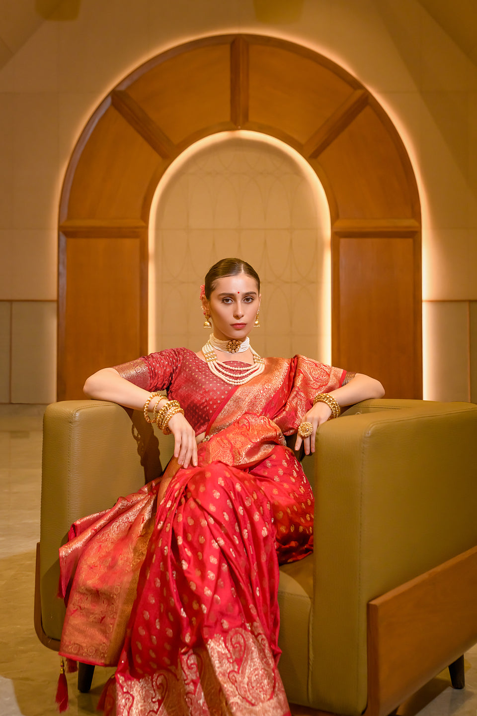 Persian Red Zari Woven Banarasi Satin Silk Saree